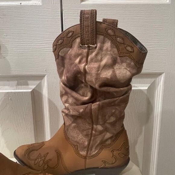 DIESEL BOOTS LEATHER/CANVAS  WESTERN COWGIRL RODEO SZ 8 RUGGED RARE ICONIC - Picture 10 of 12